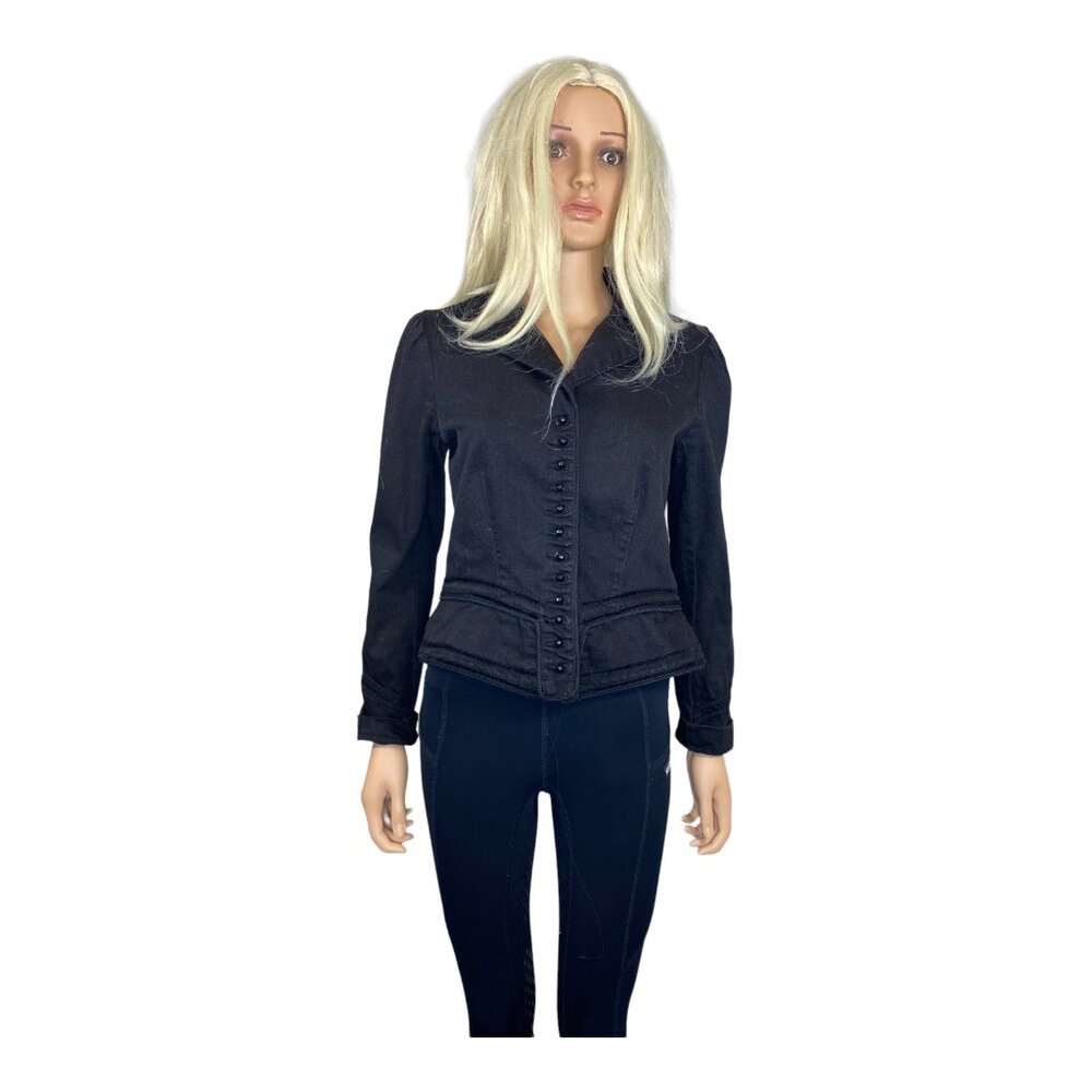 Lauren Jeans Fitted Denim Blazer M Ralph Lauren Black Victorian Jacket VTG - Picture 3 of 15